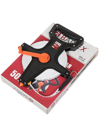 Рулетка геодезическая, 50 м, лента ПВХ, 12.5 мм, лента белая матовая, открытый корпус, Bartex, KM-L12