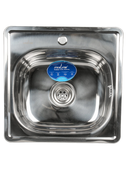 Мойка кухонная врезная, Mixline, нержавеющая сталь, 480х480 мм, 0.6 мм, с сифоном