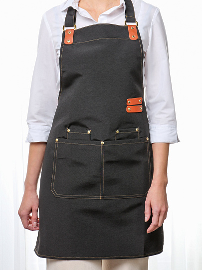 Фартук 66х75 см, 100% полиэстер, с карманом, черный, A170094