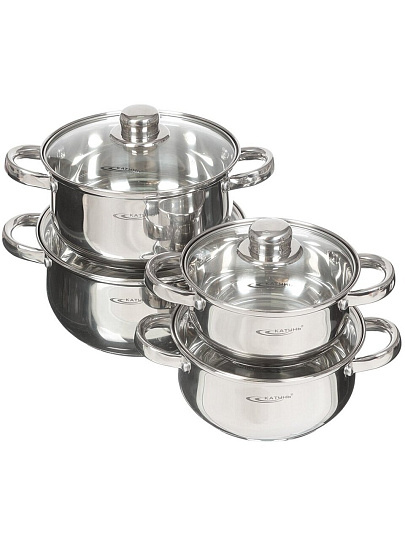Набор посуды нержавеющая сталь, 8 предметов, кастрюли 1.6,2.2,3.2,4.2 л, индукция, Катунь, Гретта, KT04-C