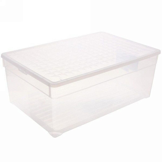 Ящик хозяйственный для хранения, 45 л, с крышкой, прозрачный, Curver, Textile Shallow, 196065