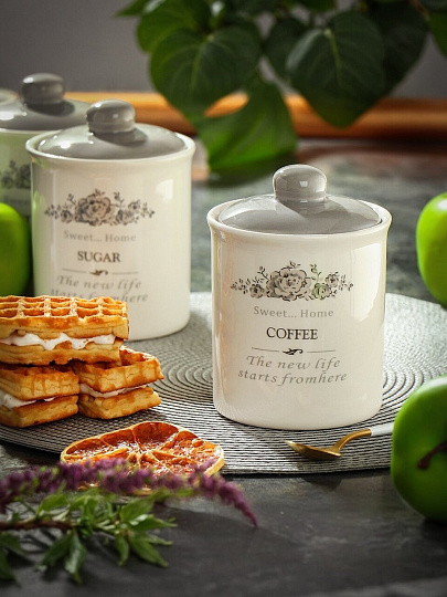 Банка для сыпучих продуктов, доломит, 0.55 л, с крышкой, Daniks, Кофе Классик, HC3D01B-N1