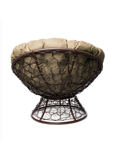 Кресло искусственный ротанг, Папасан, 98х58х79 см, коричневое, 1-местное, бежевая подушка, 12020201