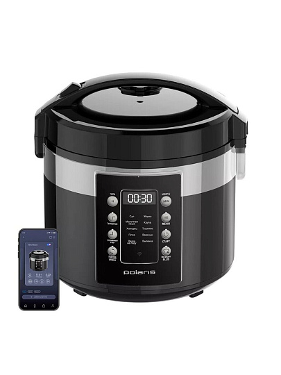 Мультиварка Polaris, PMC 0528 Wi Fi IQ Home, 40, 5 л, 750 Вт, тефлоновое покрытие чаши, антипригарное покрытие, черный с серебристым