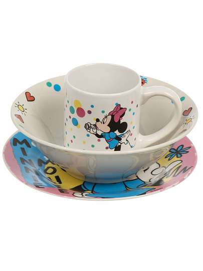 Набор детской посуды фарфор, 3 шт, Минни Маус, Мыльные пузыри, подарочная упаковка, 293869