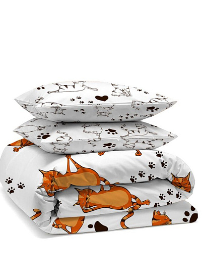 Постельное белье 1.5-спальное, простыня 150х215 см, 1 наволочка 50х70 см, пододеяльник 145х215 см, Silvano, поплин, Котойога 6053-1+6053а-1