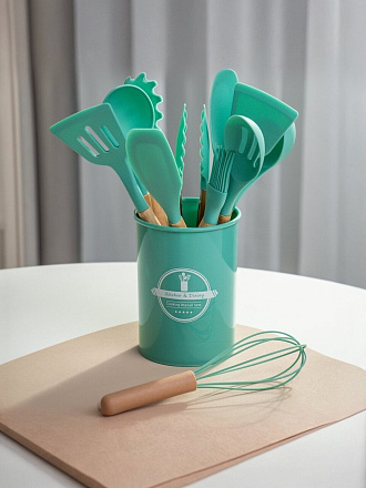 Набор кухонных принадлежностей 12 предметов, силикон, на подставке, B030056