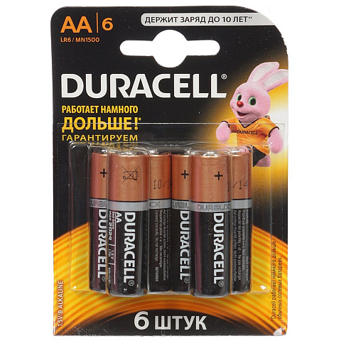 Батарейка Duracell, АА (LR06, LR6), Alkaline Basic, алкалиновая, 1.5 В, блистер, 6 шт, 7519