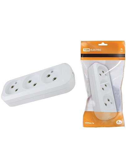 Корпус удлинителя 3 гнезда, 2 полюса, без заземления, 10 А, белый, TDM Electric, SQ1806-0010
