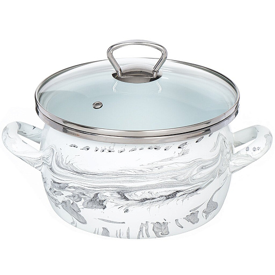 Кастрюля эмалированная сталь, 3 л, крышка стекло, Сантэкс, Шейк бело-черная, 1-2430111, индукция