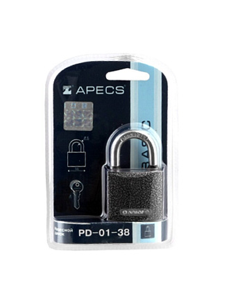 Замок навесной Apecs, PD-01-38, МВС-124, блистер, цилиндровый, 3 ключа