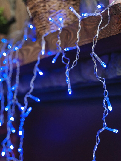 Бахрома светодиодная 200 ламп, 3х0.7 м, 8 режимов, Бахрома, Uniel, свет синий, прозрачная, с контроллером, в помещении, сетевая, IP20, ULD-B3010-200/DTA BLUE IP20