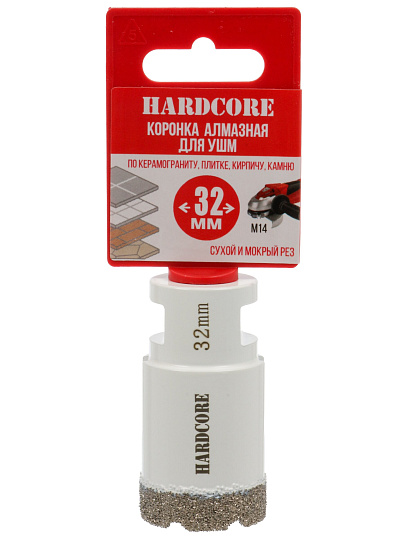 Коронка алмазная, по керамограниту, Hardcore, М14, диаметр 32 мм, для УШМ, 155032