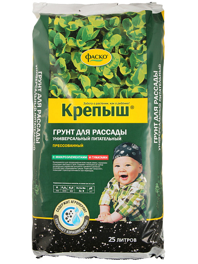 Грунт Крепыш, для рассады, брикетированный, питательный, 25 л, Фаско
