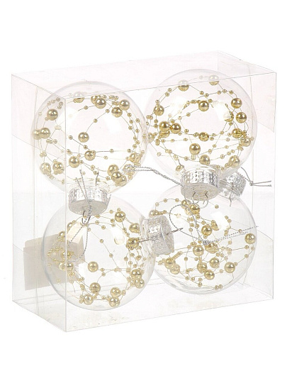 Набор шаров 4 шт, золото, 8 см, пластик, прозрачный с наполнением, F010003