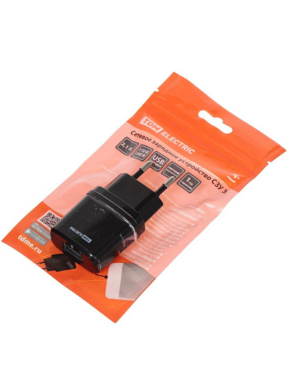 Сетевое зарядное устройство 2.1 А, 1 USB, черное, TDM Electric, SQ1810-0011
