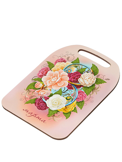 Доска разделочная дерево, 29х21х0.6 см, с ручкой, прямоугольная, 8 марта, К-270