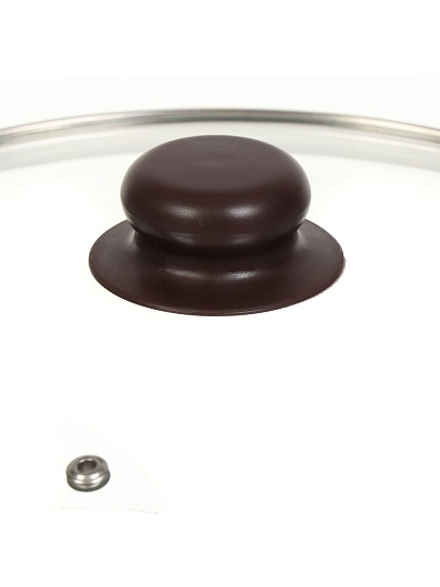 Крышка для посуды стекло, 24 см, Daniks, Коричневый, металлический обод, кнопка бакелит, Д4124K