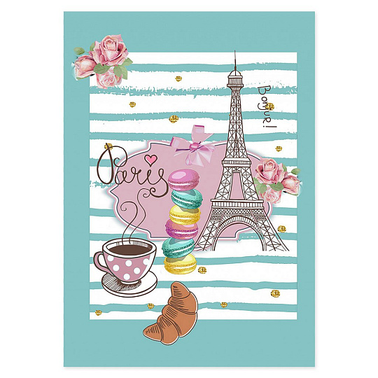Полотенце кухонное вафельное, 45х60 см, Текстильная лавка, Парижанка на бирюзовом фоне, в ассортименте, Россия, 1666/1