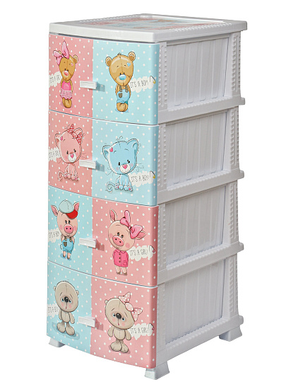 Комод детский 4 ящика, Друзья, 38.5х47х93.5 см, белый, Росспласт, РП-421