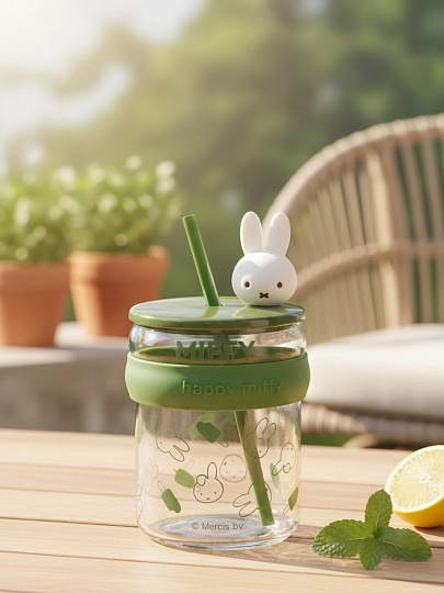 Банка для напитков/смузи стекло, 450 мл, с крышкой, с трубочкой, B060837, в ассортименте