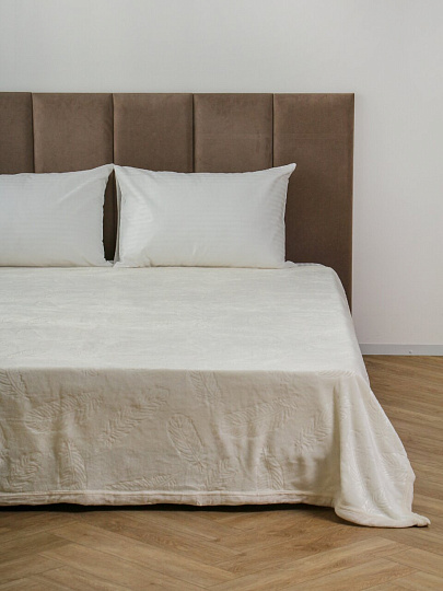 Плед евро, 200х220 см, велсофт жаккард, 100%пэ, Silvano, Перья, светло-бежевый, A120011