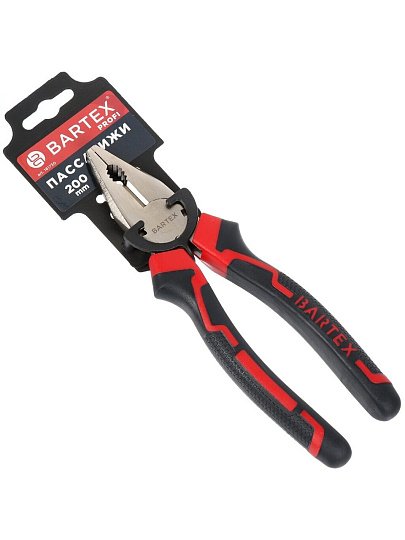Пассатижи 200 мм, прямые, двухкомпонентный, углеродистая сталь, Bartex, Профи, 11023