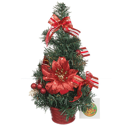 Елка новогодняя настольная, 30 см, ель, хвоя ПВХ пленка, с красными бантами, N6880164, Monte Christmas