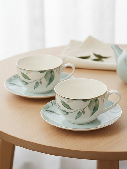 Набор чайный фарфор, 4 предмета, на 2 персоны, 270 мл, Jewel, Оливи, ПС0055-03