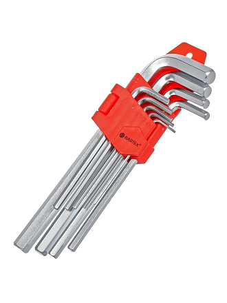 Ключ шестигранный, 9 предметов, Bartex, CrV сталь, Г-образный, HEX, блистер, AI-2904001