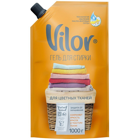 Гель для стирки Vilor, 1 л, для цветных тканей, Color