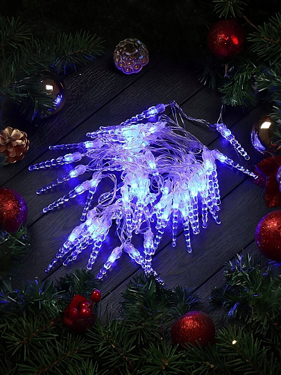 Гирлянда 50 ламп, 4 м, 1 режим, Сосульки, голубой, прозрачная, в помещении, сетевая, LED, Y4-7529