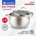 Кастрюля нержавеющая сталь, 3.8 л, крышка стекло, Daniks, Эмилия, CW-W075-20, индукция