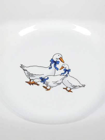 Тарелка обеденная, фарфор, 20 см, круглая, Гладкий край Гуси, Дулевский фарфор, 101942/130712