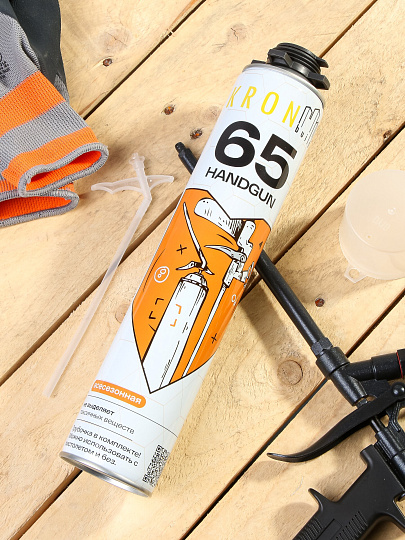 Пена монтажная Kronbuild, Handgun, профессиональная, 65 л, 850 мл, всесезонная, FASGUN65