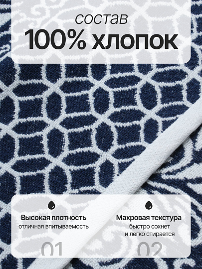 Полотенце банное 50х90 см, 100% хлопок, 480 г/м2, Фреска, Silvano, синее, Турция