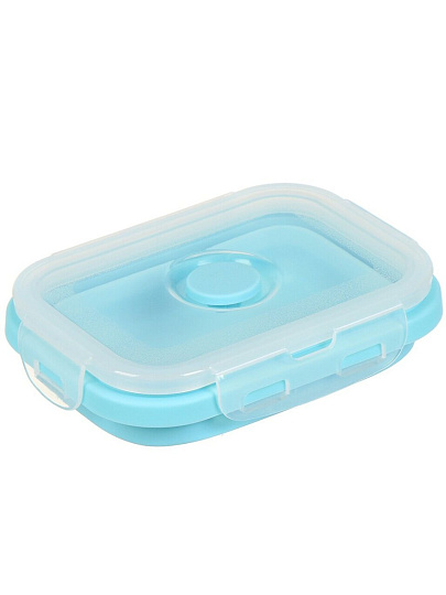 Контейнер пищевой пластик, 350 мл, 13х12х3 см, голубой, прямоугольный, складной, Y4-6486