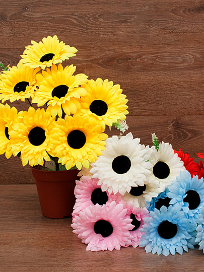 Цветок искусственный декоративный пасхальный, Гербера, 7 головок, 38 см, в ассортименте, FY076