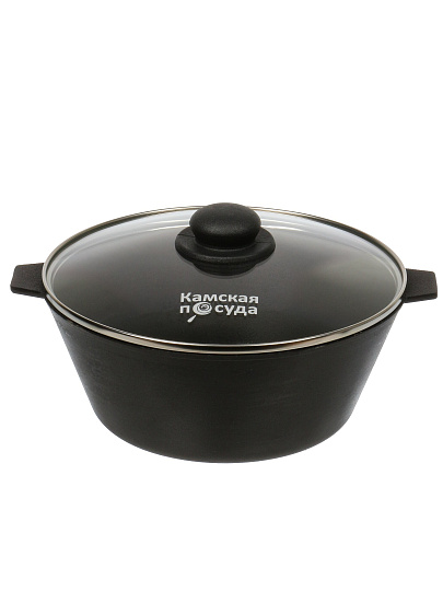 Кастрюля чугун, 4 л, крышка стекло, Камская посуда, ка42, индукция