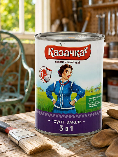 Грунт-эмаль Казачка, по ржавчине, алкидная, желтая, 0.9 кг