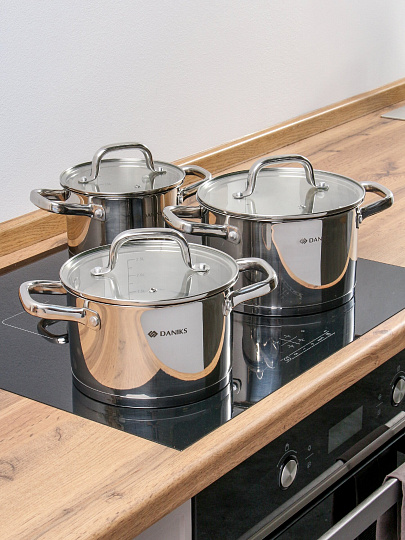 Набор посуды нерж, 6 пр, кастрюли 2.1,2.9,3.9, DNN3, SD-A17-6