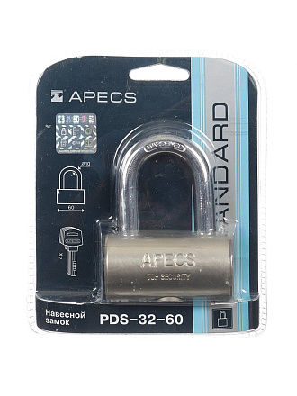 Замок навесной Apecs, PDS-32-60, 12685, блистер, дисковый, 4 ключа