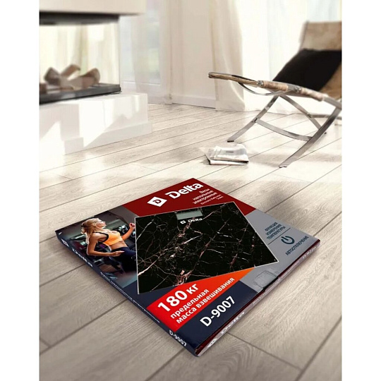 Весы напольные электронные, Delta, D-9007 Black onix, стекло закаленное, до 180 кг, 30х30 см, LCD-дисплей