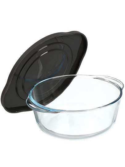 Кастрюля для запекания стекло, 7.6 см, 1.45 л, круглая, с крышкой, серая, Borcam, 59123GREY