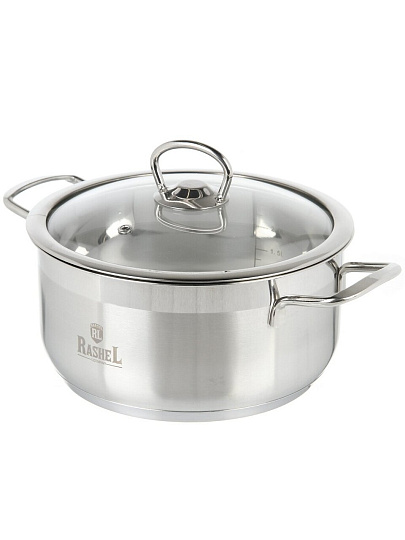 Кастрюля нержавеющая сталь, 3 л, крышка стекло, RasheL, R-30, индукция