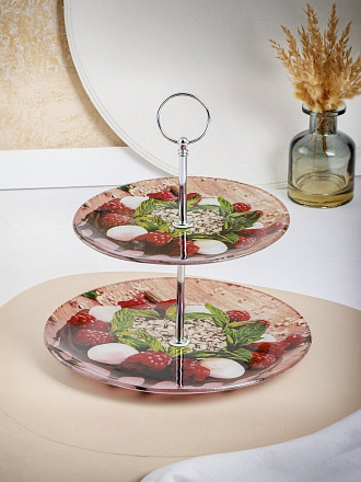 Ваза для фруктов, 2 яруса, стекло, 22.5 см, диаметр 18 и 23 см, Daniks, Для тебя