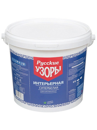 Краска водно-дисперсионная, Русские узоры, интерьерная, матовая, супербелая, 6.5 кг