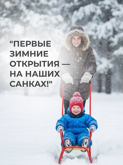 Санки Ветерок, В2/К2, металлическая спинка, ручка, красные, Nika