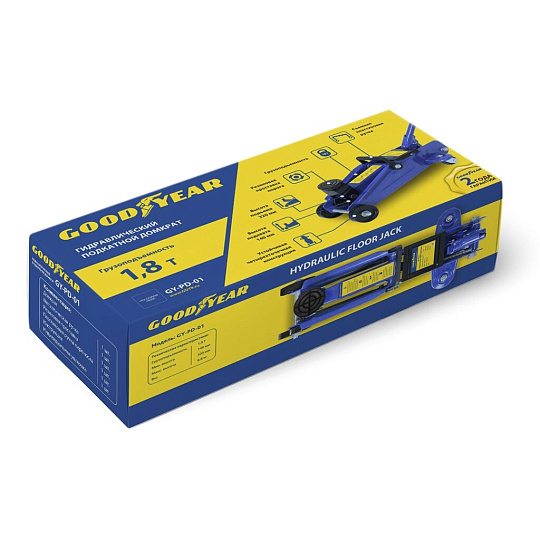 Домкрат подкатной, гидравлический, 1.8 т, 320 мм, с резиновой проставкой порога, кейс, Goodyear, GY-PD-01K, GY000902