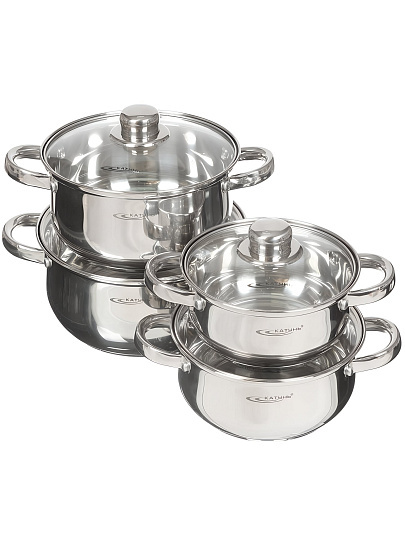 Набор посуды нержавеющая сталь, 8 предметов, кастрюли 1.6,2.2,3.2,4.2 л, индукция, Катунь, Гретта, KT04-C